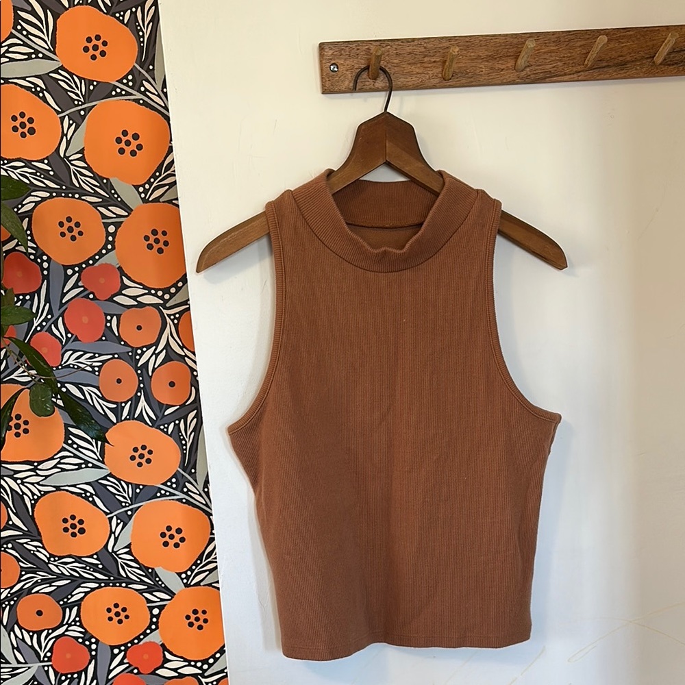 A New Day Brown Sleeveless Knit Mockneck Top